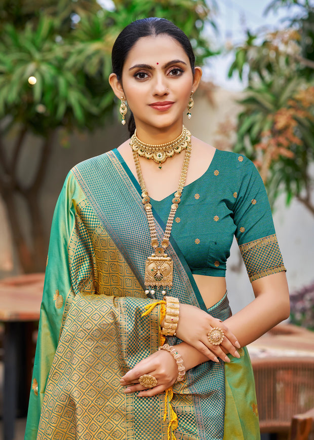 Spring Green Dual Tone Woven Banarasi Silk Saree