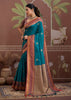 Teal Blue Woven Banarasi Tussar Silk Saree
