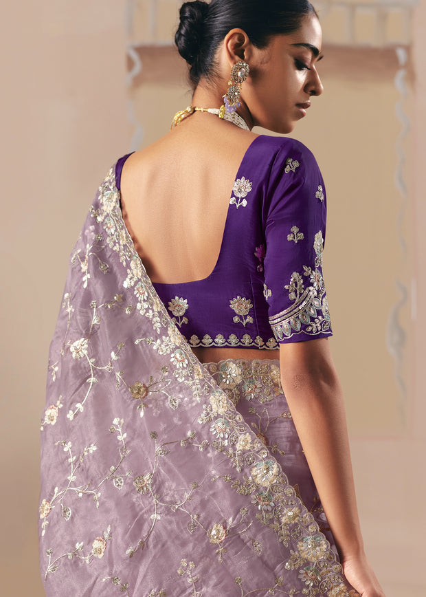 Blazing Lavender Embroidered Designer Saree