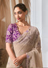 Dusky White Designer Silk Saree