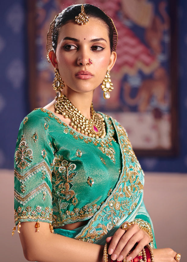 Sea Green Embroidered Tissue Designer Saree