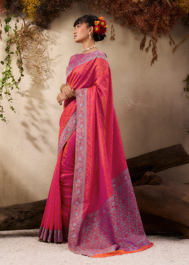 Fuchsia Pink Woven Kanjivaram Silk Saree