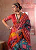 Teal Blue Printed Patola Silk Saree