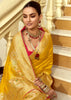 Festive Yellow Woven Banarasi Designer Silk Saree With Contrast Blouse