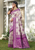 White And Purple Woven Banarasi Silk Saree