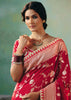 Crimson Red Woven Embroidered Banarasi Silk Saree