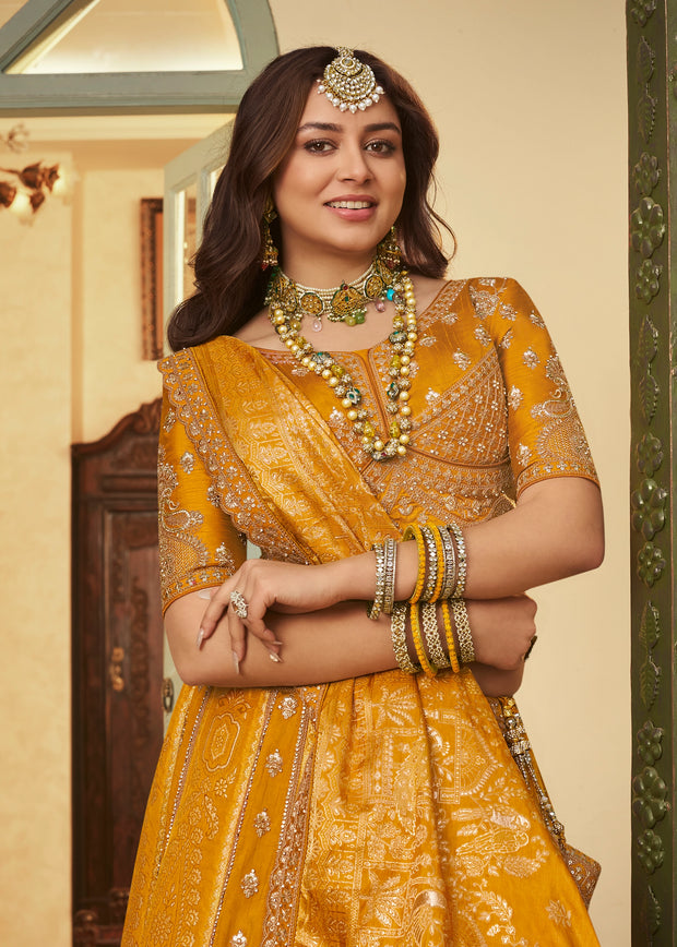 Festive Yellow Banarasi Designer Lehenga