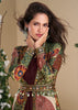 Brick Red Shrug Style Gown with Embroidered Work