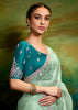 Fair Green Heavy Embroidered Designer Silk Saree With contrast Blouse