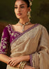 Champagne Beige Embroidered Tissue Saree