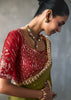 Olive Green Embroidered Silk Saree With Heavy Blouese