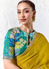 Mustard Yellow Designer Organza Silk Saree With Printed Blouse
