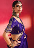 Royal Purple Embroidered Soft Silk Saree With Contrast Blouse