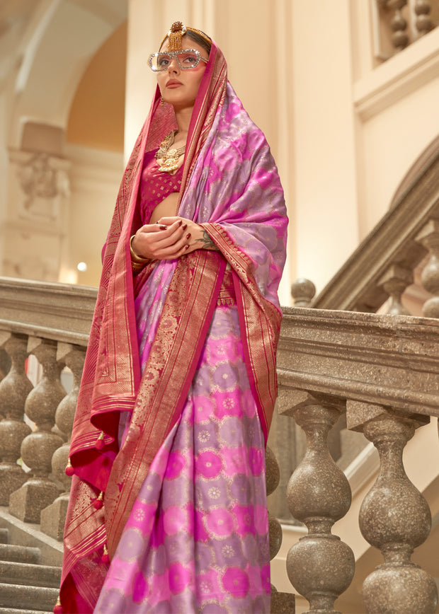 Princess Pink Printed Satin Silk Saree