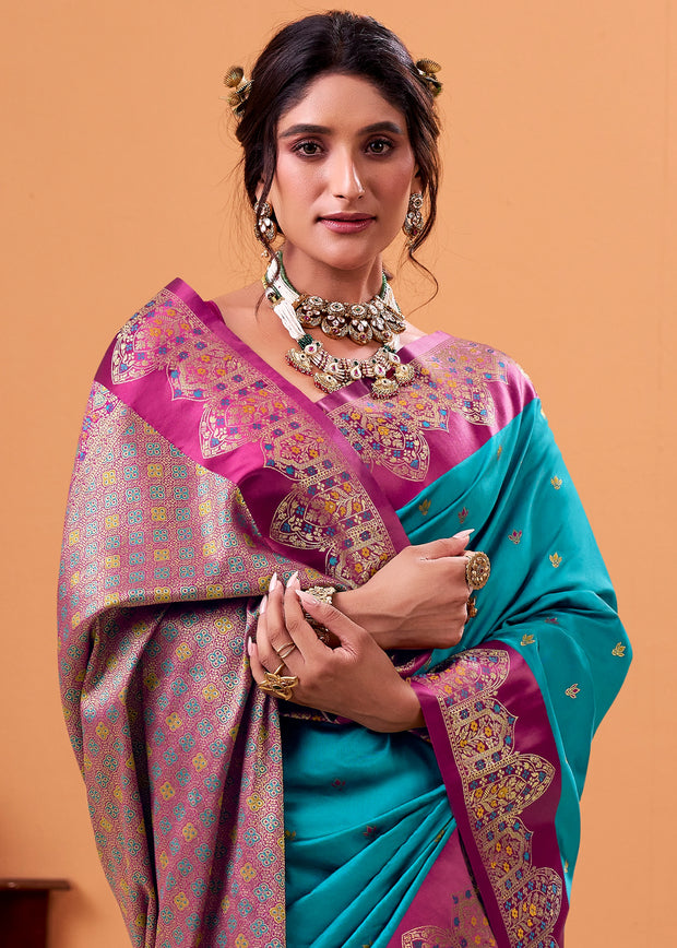 Vivid Blue Banarasi Satin Silk Saree