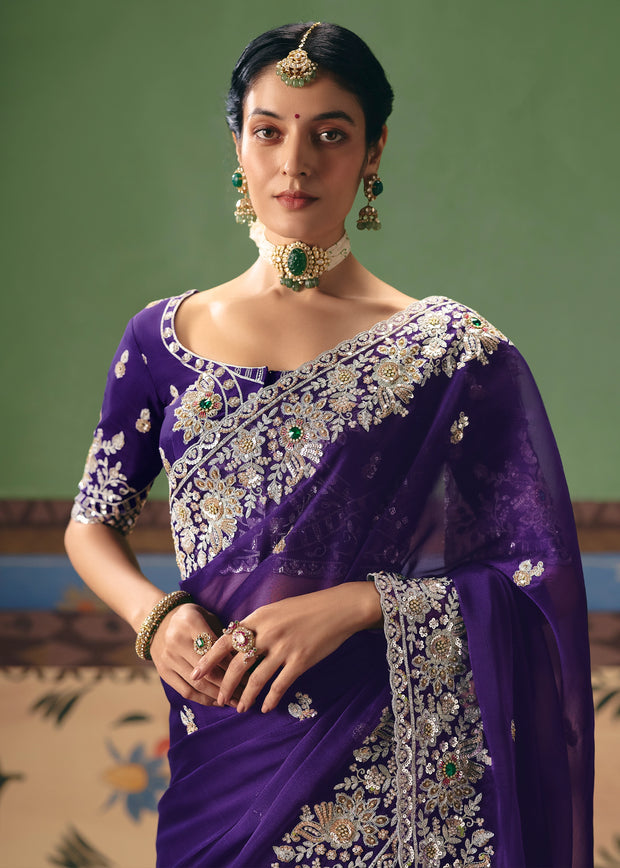 Medieval Blue Embroidered Designer Saree