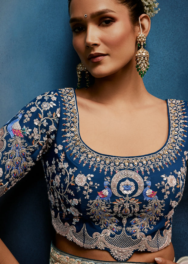 Haze Grey Embroidered Designer Tissue Saree