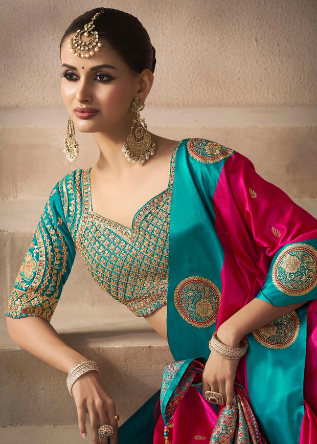 “Exclusive Offer” : Rani Pink Woven Banarasi Satin Silk Saree