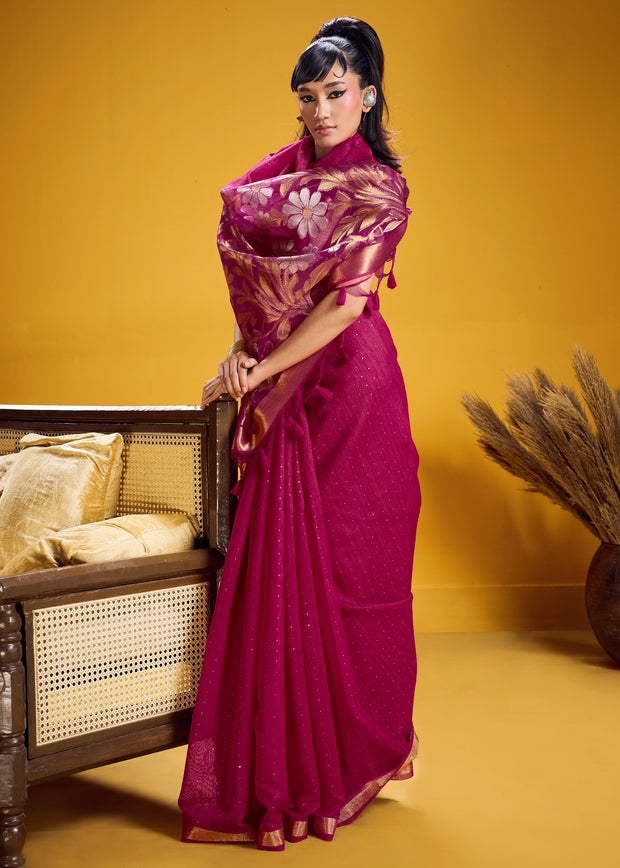 Beet Red Woven Cotton Silk Saree