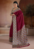 Maroon Red Printed Satin Silk Saree