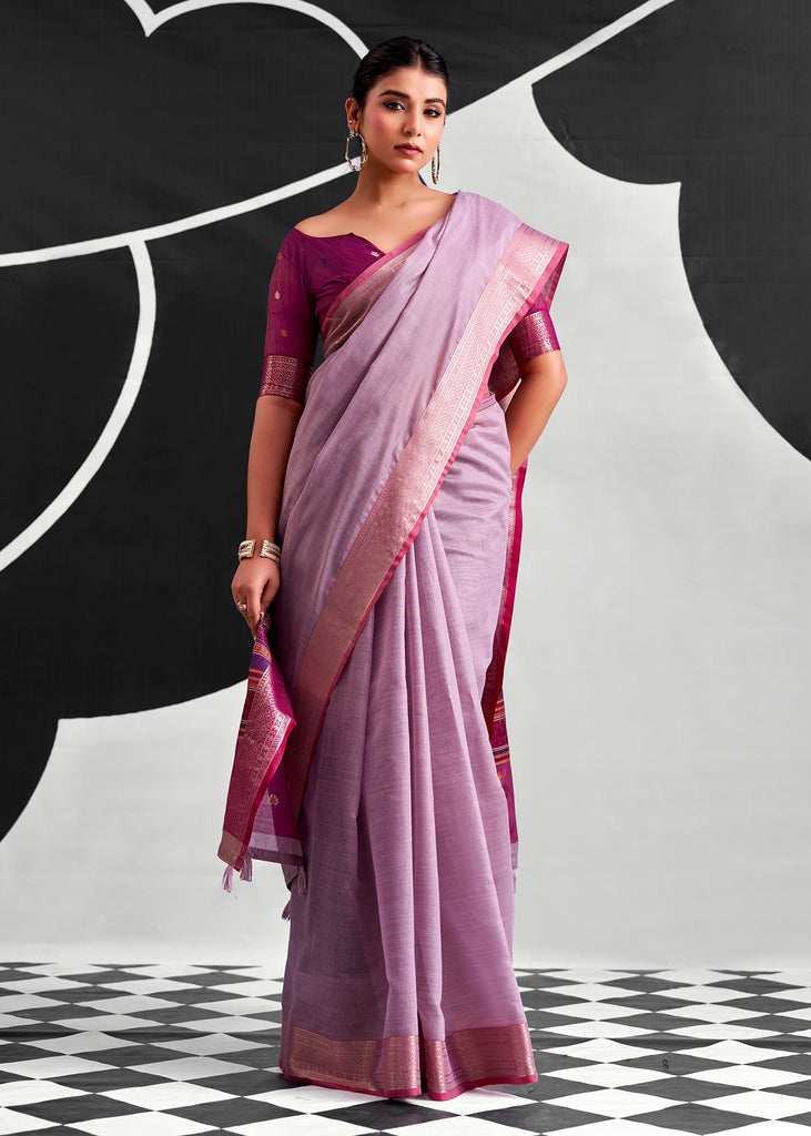 Lavender Purple Woven Linen Cotton Silk Saree