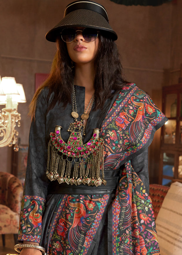 Jet Black Madhubani Printed Saree