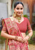 Beige And Red Woven Banarasi Silk Saree