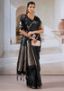 Jet Black Banarasi Satin Silk Saree