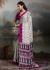 Plum Purple And White Printed Satin Silk Saree