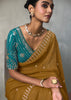 Mustard Yellow Embroidered Silk Saree With Heavy Blouese