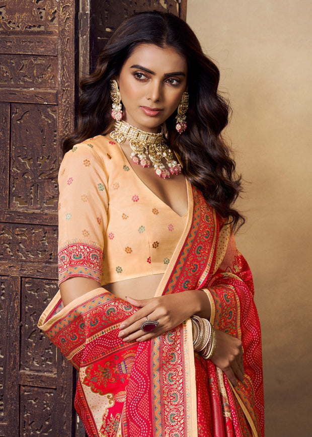 Cream Woven Soft Silk Saree