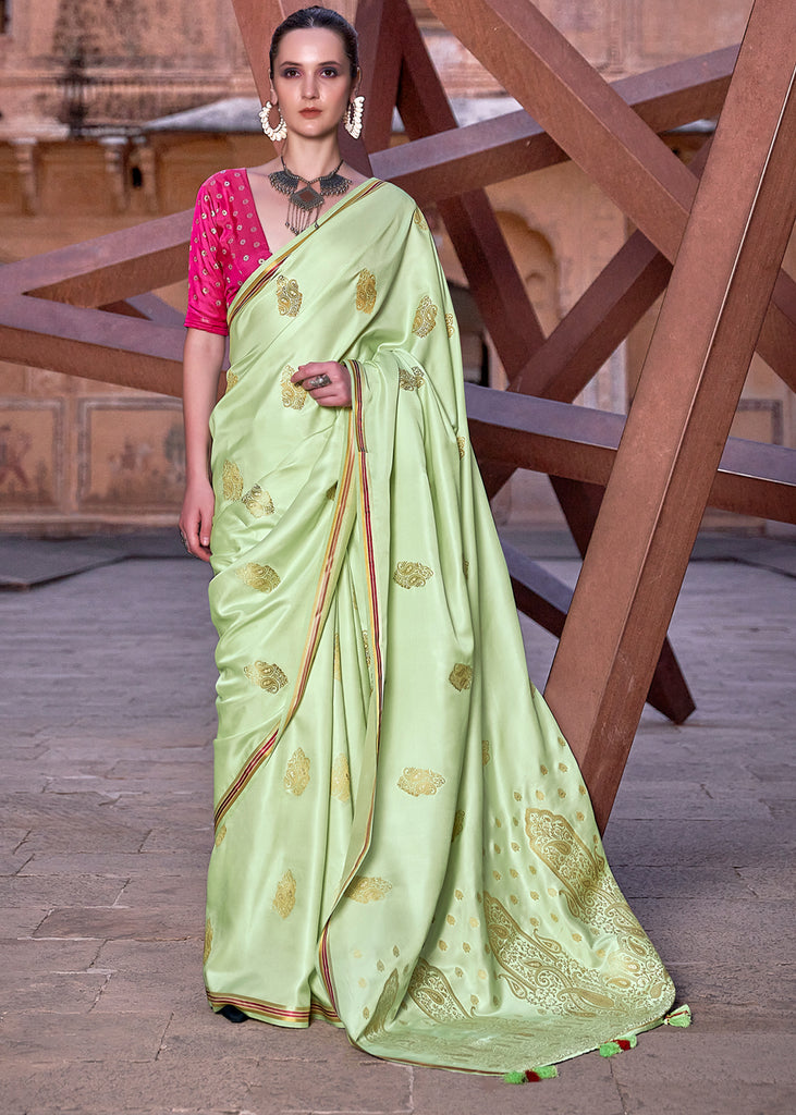 Pista Green Color Vichitra Silk Casual Party Wear Saree - 2539140080