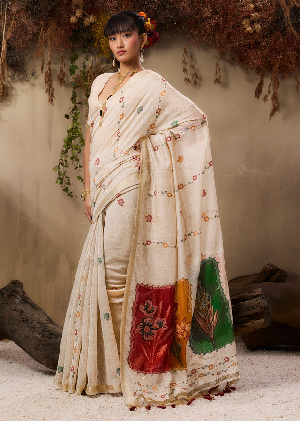 Off White Woven Cotton Silk Saree