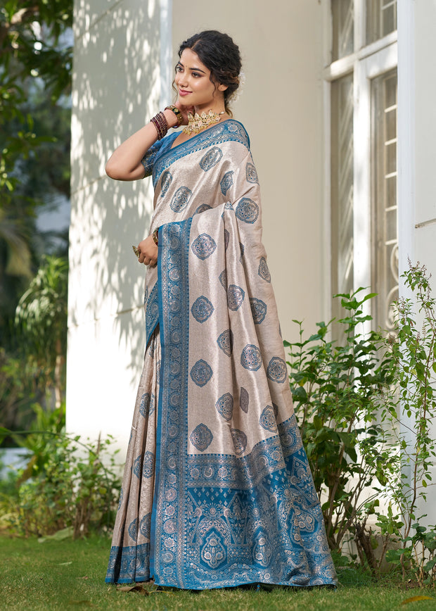 Mailbu Blue Woven Banarasi Silk Saree