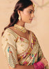 Cream White Designer Embroidered Saree