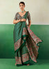Hunter Green Printed Satin Silk Saree