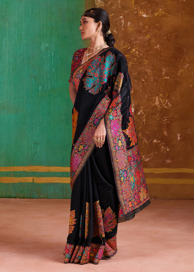 Black Woven Cotton Kashmiri Jamewar Saree