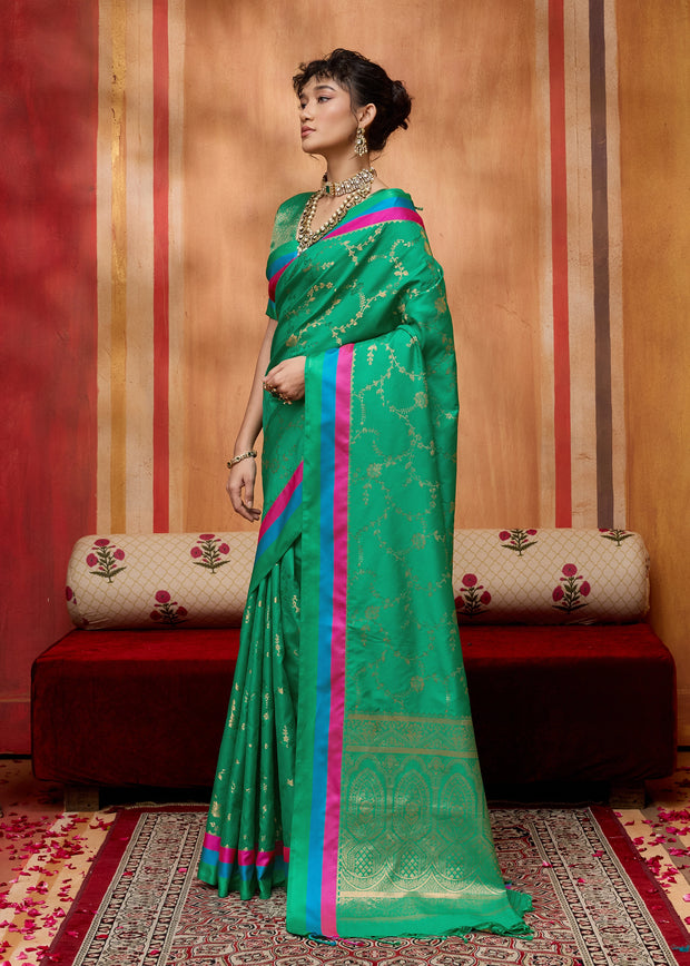 Medium Green Woven Banarasi Silk Saree