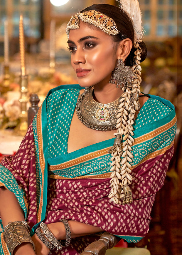 Earth Red Printed Patola Silk Saree