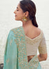 Aruba Blue Woven Embroidered Satin Silk Saree