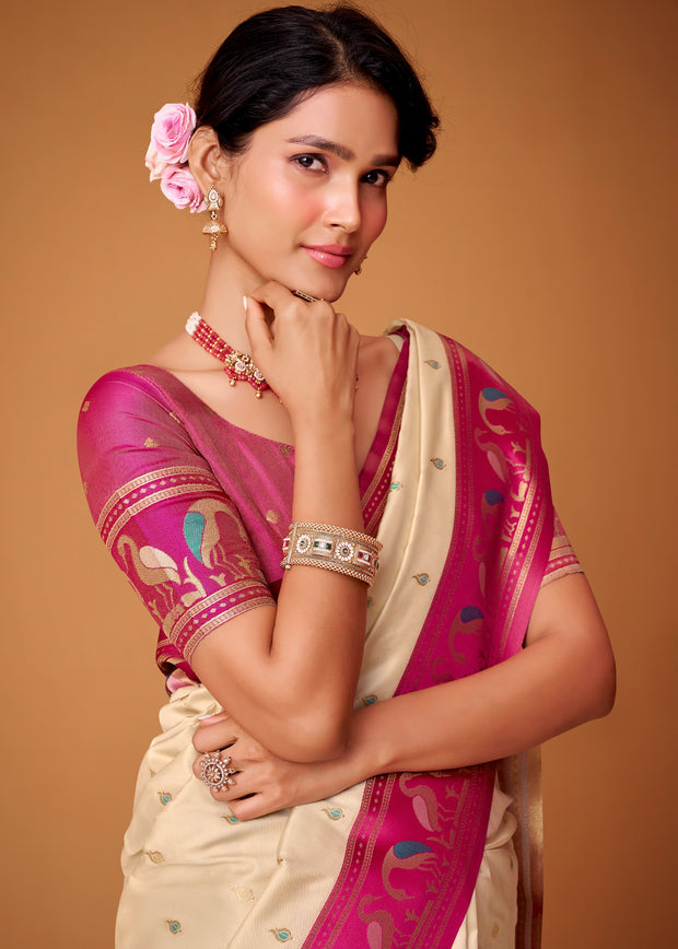 Off White Woven Banarasi Silk Saree