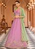 Pink Tissue Embroidered Semi-Stitched Lehenga