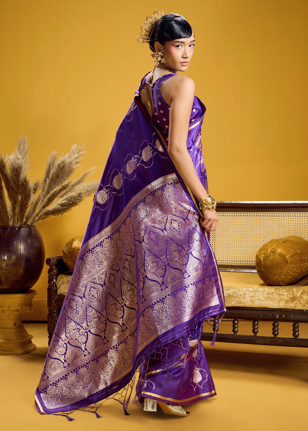 Prism Purple Banarasi Satin Silk Saree