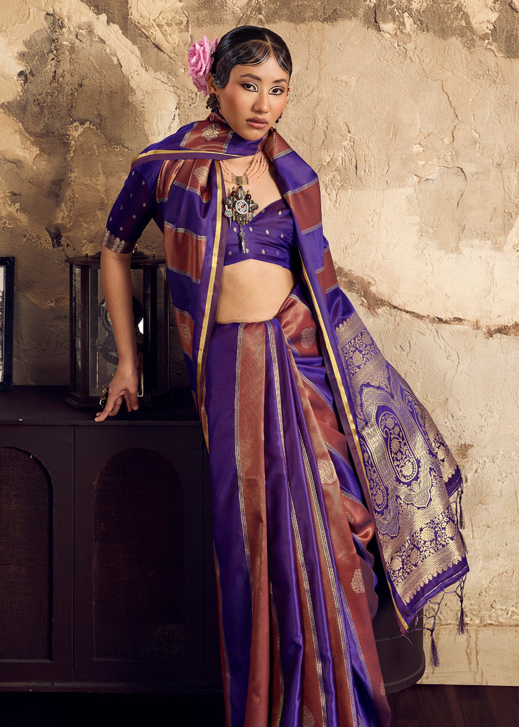 Purple And Brown Rangkat Satin Silk Saree