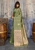 Kiwi Green Woven Banarasi Satin Silk Saree