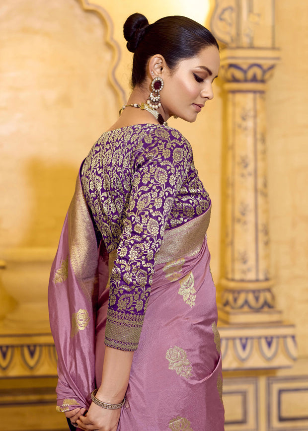 Mist Lavender Woven Banarasi Silk Saree