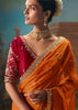 Peel Orange Embroidered Designer Saree