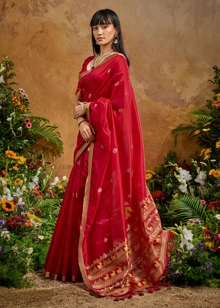 Ruby Red Woven Banarasi Silk Saree