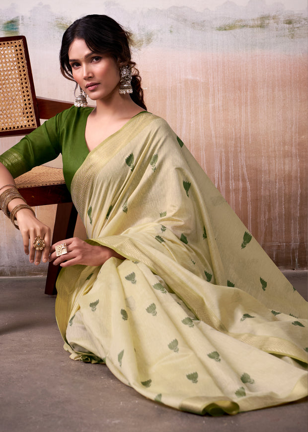 Cream Woven Banarasi Cotton Silk Saree