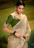 Safari Beige Heavy Embroidered Designer Silk Saree With contrast Blouse
